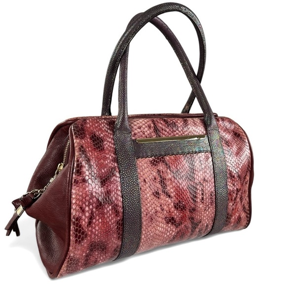 Tre Vero Vintage Red Python Embossed Holographic Italian Leather Purse Bag - Picture 13 of 17